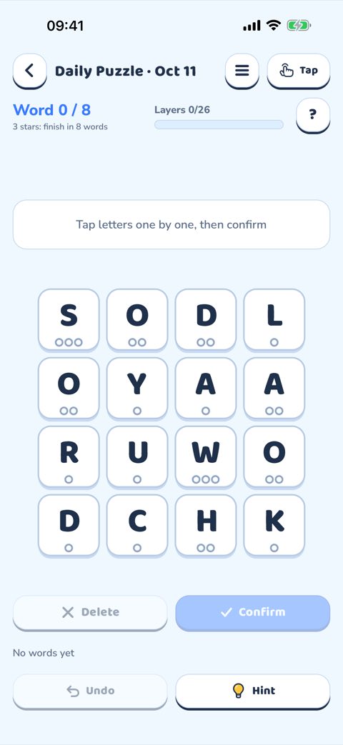 The Daily Puzzle screen.