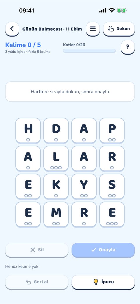 Günün Bulmacası ekranı.